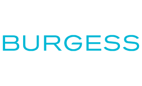 The image displays the word BURGESS in all capital letters, written in a modern, light blue font on a white background.