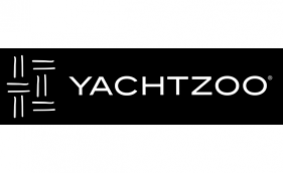YACHTZOO logo featuring a geometric pattern of four lines grouped at right angles on the left, with the word YACHTZOO in bold, white letters on a black background.