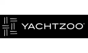 YACHTZOO logo featuring a geometric pattern of four lines grouped at right angles on the left, with the word YACHTZOO in bold, white letters on a black background.