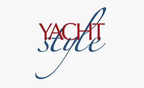 YACHT style text logo with YACHT in bold red uppercase letters overlaid on the word style in elegant blue cursive on a white background.