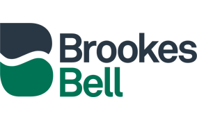 Brookes Bell logo featuring a stylised design with dark blue and green shapes on the left, and the text Brookes Bell in bold, with Brookes in dark blue and Bell in green on the right.