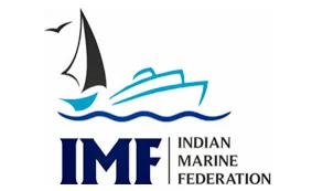 Logo of the Indian Marine Federation with images of a sailing boat, a motor boat, a flying bird, and blue waves above the text “IMF Indian Marine Federation.”.