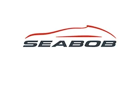 Logo featuring the word SEABOB in bold dark letters below a sleek, red outline of a streamlined vehicle, suggesting speed and modern design. White background.