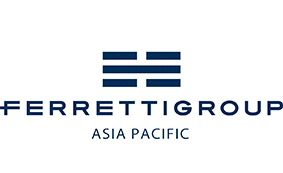 Ferretti Group Asia Pacific logo with navy blue geometric bars above the text Ferretti Group and Asia Pacific in all capital letters on a white background.