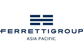 Ferretti Group Asia Pacific logo with navy blue geometric bars above the text Ferretti Group and Asia Pacific in all capital letters on a white background.