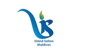 Blue and green abstract logo resembling a sailor with the text Island Sailors Maldives below it, on a white background.