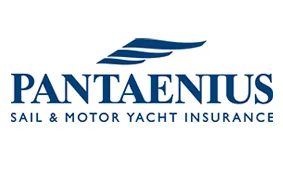 Blue logo for Pantaenius Sail & Motor Yacht Insurance, featuring a stylised wave design above the company name in bold, capital letters.