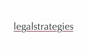 The logo displays the word legalstrategies in lowercase black letters with a red underline and a small red dot above the i.