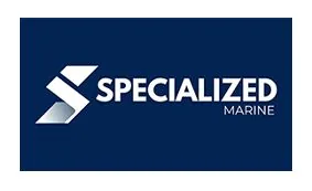 Logo of Specialised Marine with a stylised S icon in white and light blue gradients on a dark blue background. The words SPECIALISED MARINE are written in bold white letters.
