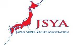 Red silhouette map of Japan next to the blue and red text JSYA and Japan Super Yacht Association on a white background.