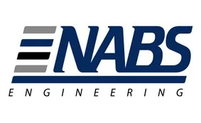 Logo for NABS Engineering featuring NABS in bold blue letters with three horizontal stripes on the left. ENGINEERING is written in smaller blue letters below the main text.