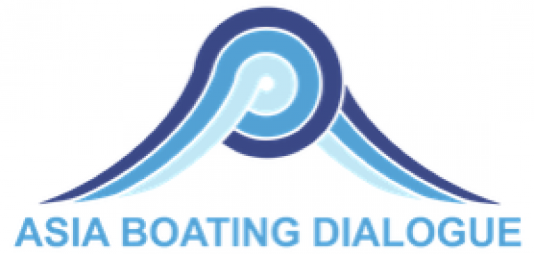 Logo with stylised blue waves forming a knot above the words ASIA BOATING DIALOGUE in blue capital letters.