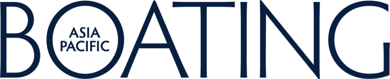 The image displays the words BOATING in large capital letters, with ASIA PACIFIC written in smaller letters inside the letter O. The text is presented in a dark blue font on a light background.