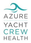 Logo for Azure Yacht Crew Health featuring a teal wave graphic above the words “Azure Yacht Crew Health,” with CREW highlighted in teal, and the other words in grey.