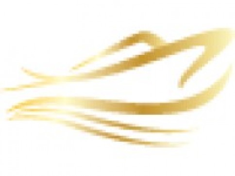 A stylised, abstract gold swoosh design on a white background, resembling the outline of a ship or a wave.