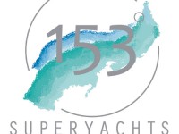 Logo featuring a watercolour brushstroke in blue and green hues, the large number 153° overlaid, and the word SUPERYACHTS written below in thin capital letters.