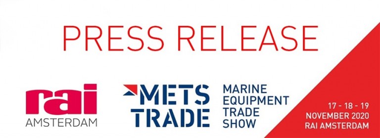 Press release notice with logos for RAI Amsterdam and METSTRADE Marine Equipment Trade Show, and event dates listed as 17–19 November 2020, at RAI Amsterdam.