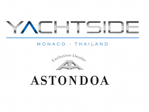 Logo with text: YACHTSIDE above MONACO - THAILAND. Below, Exclusive Dealer ASTONDOA with a stylised AA symbol between Exclusive Dealer and ASTONDOA.