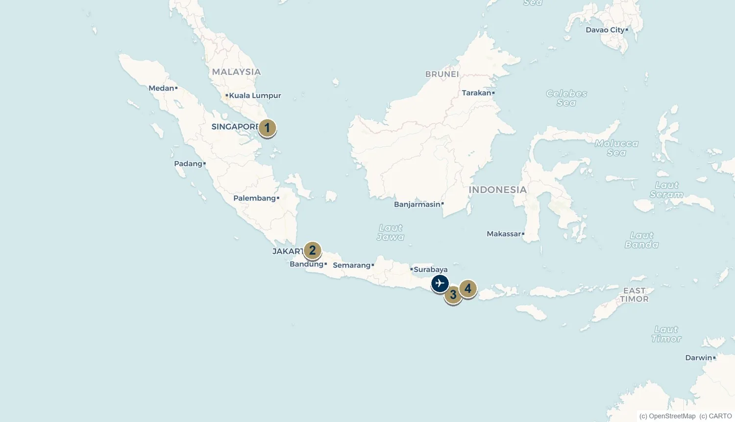 Map of Indonesia's marina hubs from Batam and Jakarta to Bali and Lombok