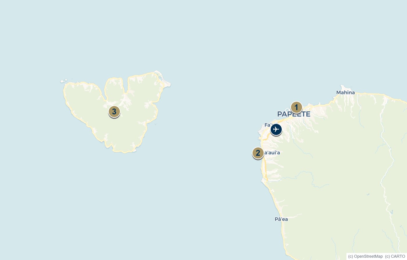 Map of the Windward Islands - Tahiti and Moorea - showing Papeete Marina and Marina Taina