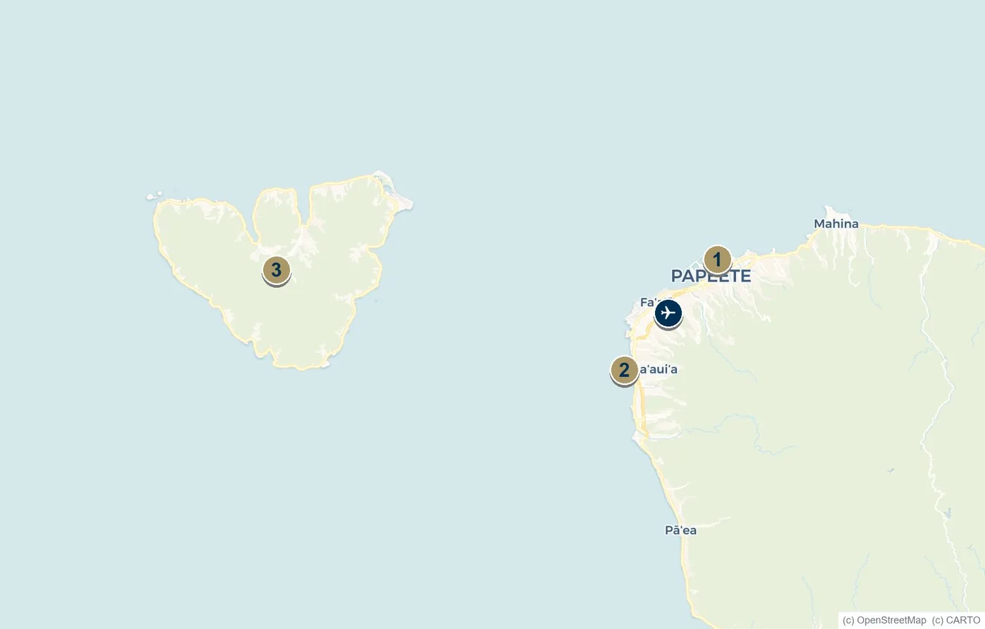 Map of the Windward Islands - Tahiti and Moorea - showing Papeete Marina and Marina Taina