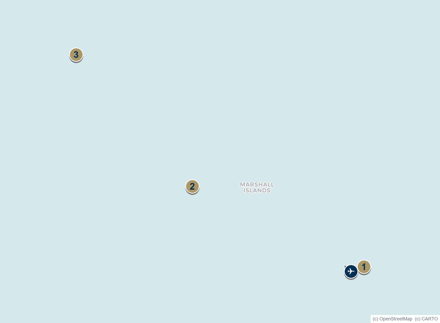 Map of the Marshall Islands showing Majuro, Kwajalein and Bikini Atoll