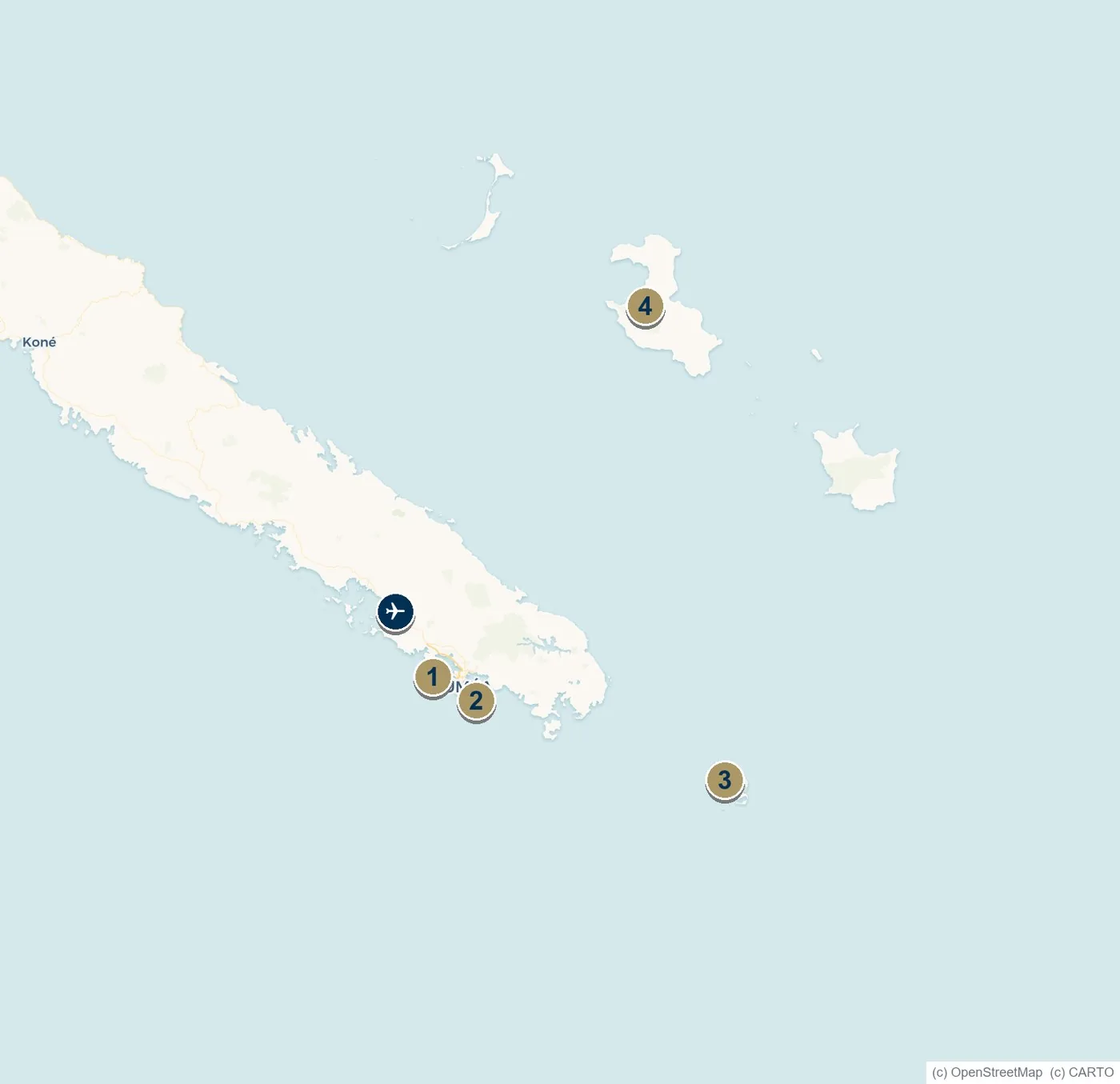 Map of New Caledonia showing Noumea, the Isle of Pines and Lifou