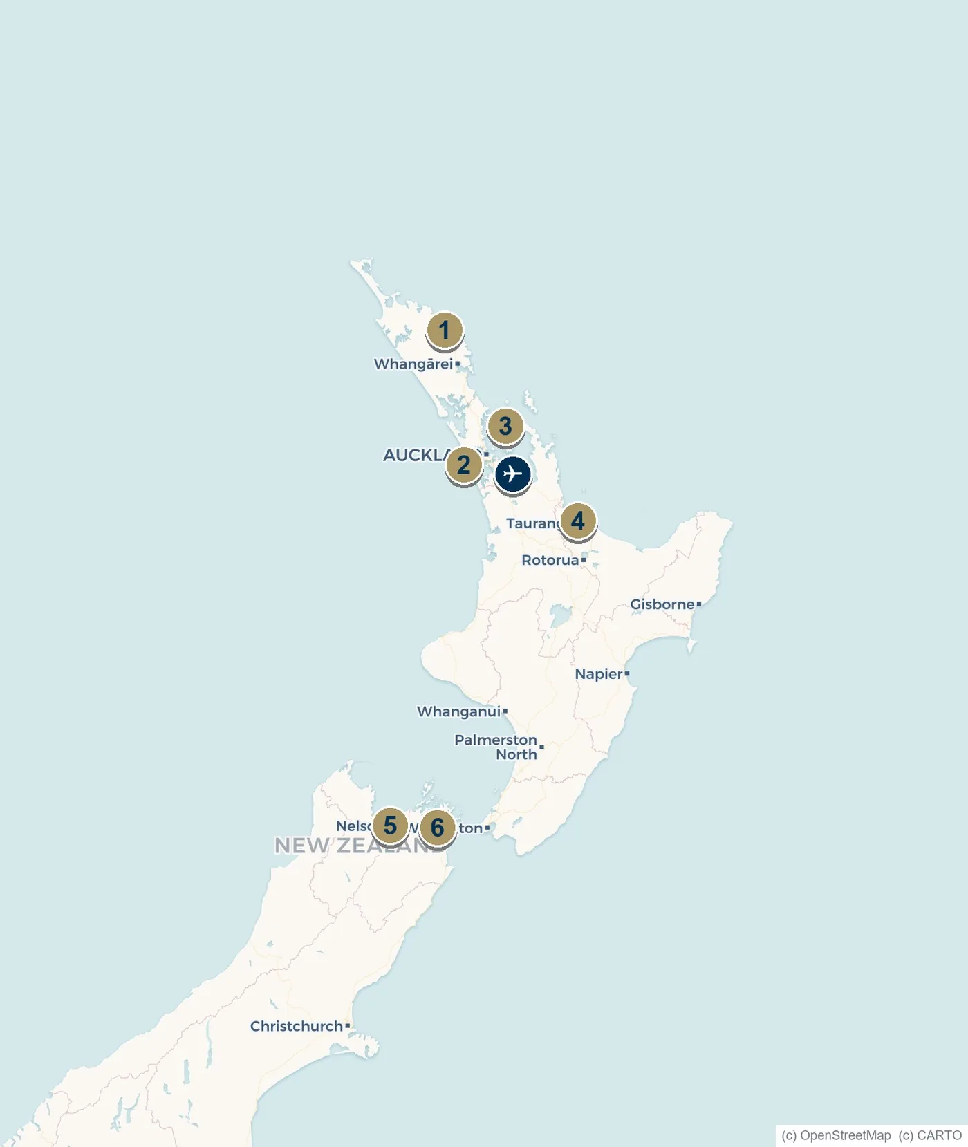 Map of New Zealand showing marinas at the Bay of Islands, Auckland, Tauranga, Nelson and Picton