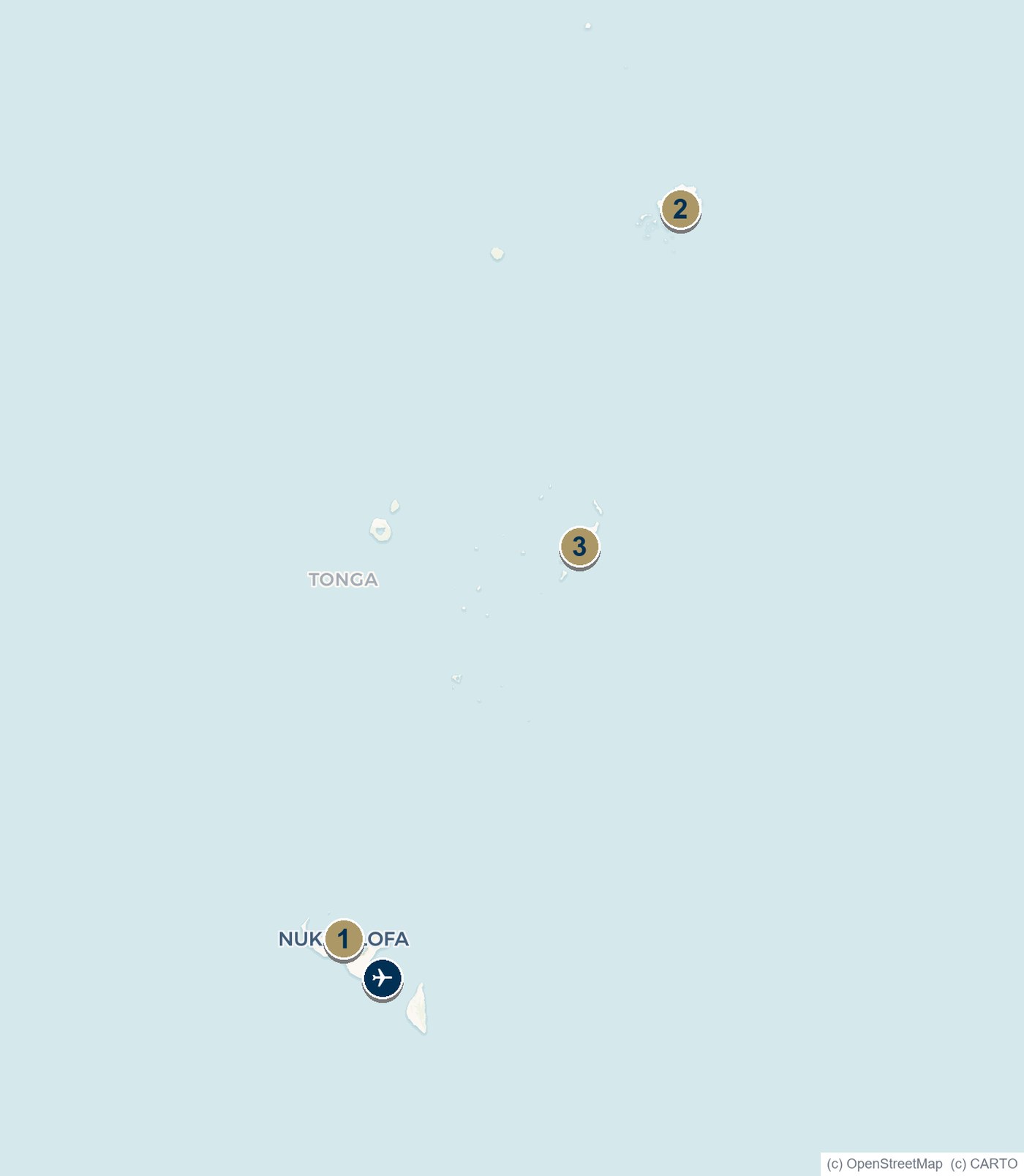Map of Tonga showing Nuku'alofa, Ha'apai and Neiafu in Vava'u
