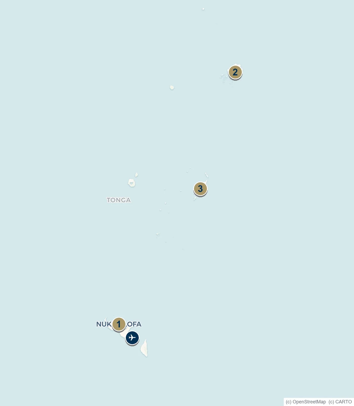 Map of Tonga showing Nuku'alofa, Ha'apai and Neiafu in Vava'u