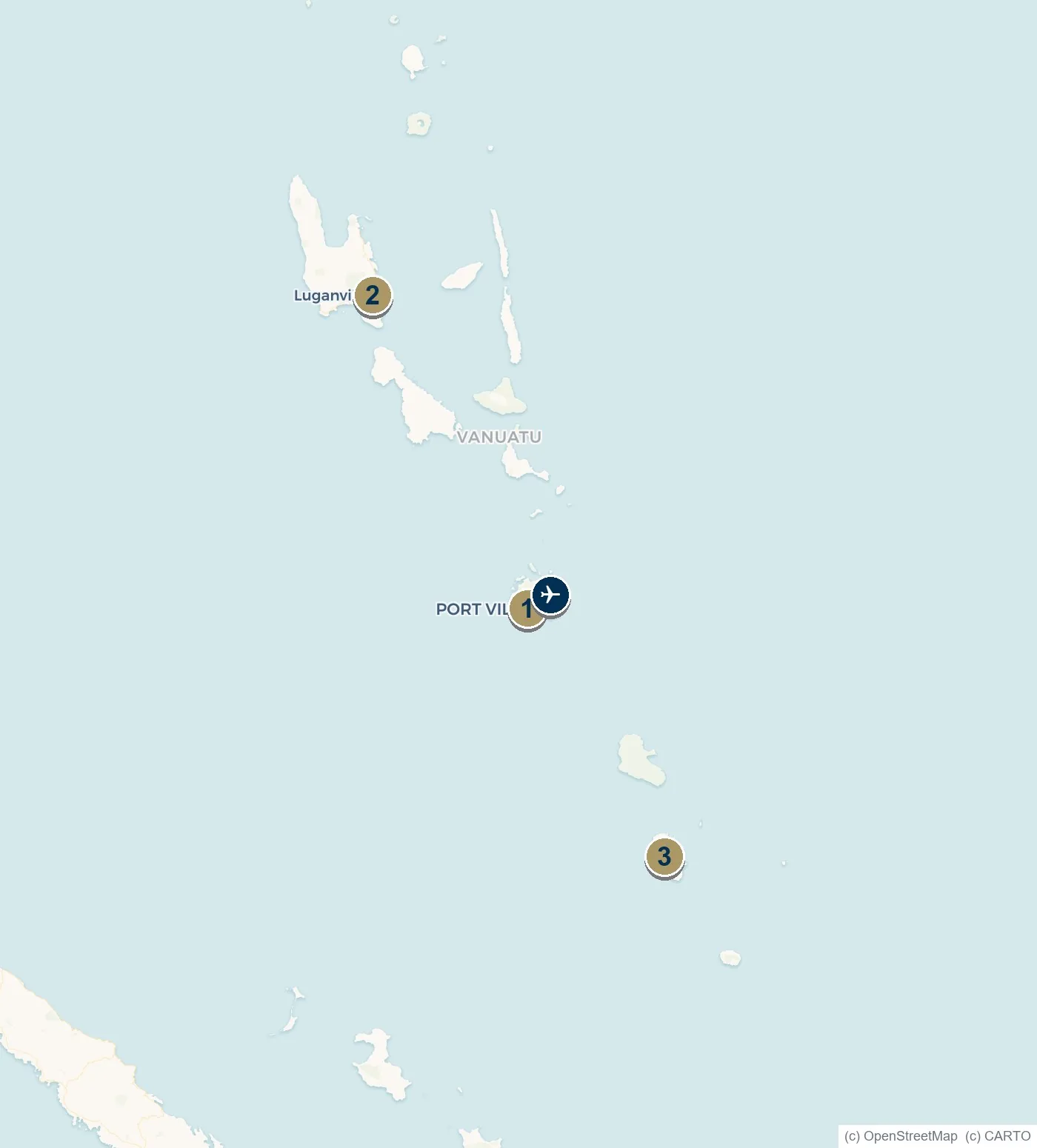 Map of Vanuatu showing Port Vila, Luganville and Tanna