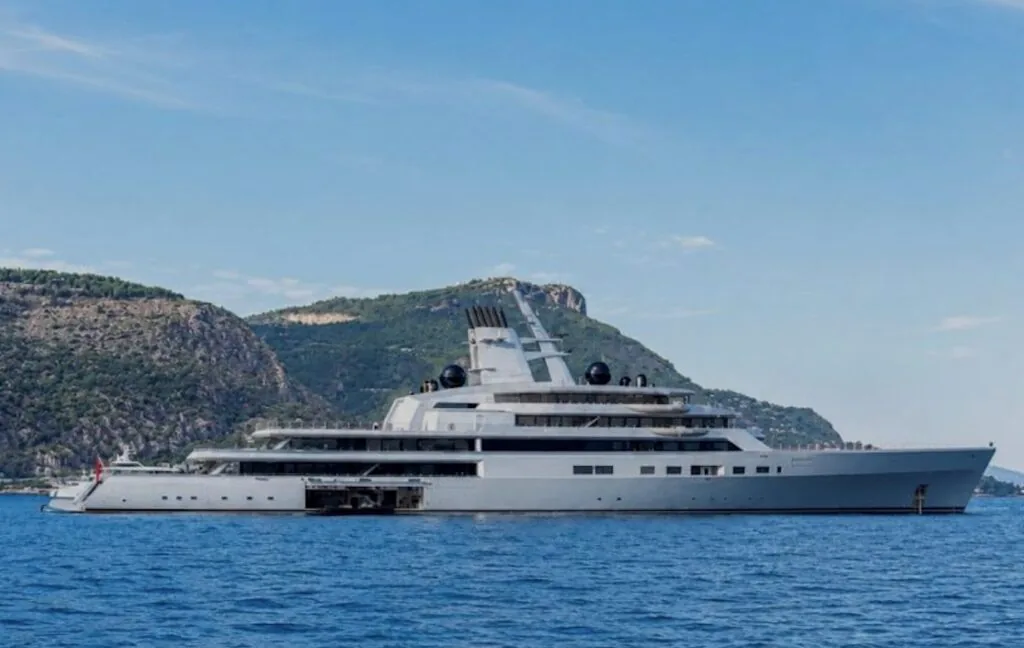 Superyacht at anchor on the Mediterranean coast