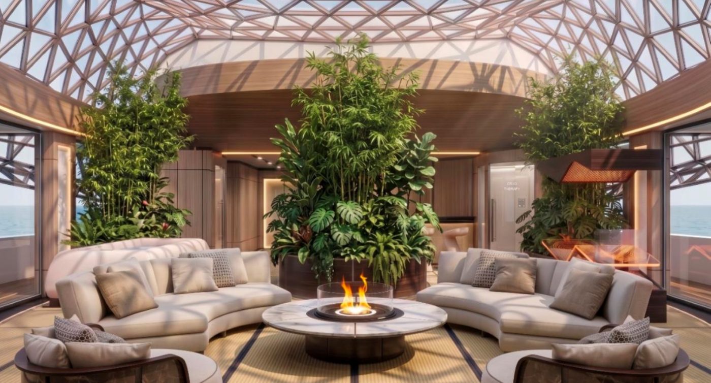 The wellness deck beneath the Glass Dome on Clear Waves