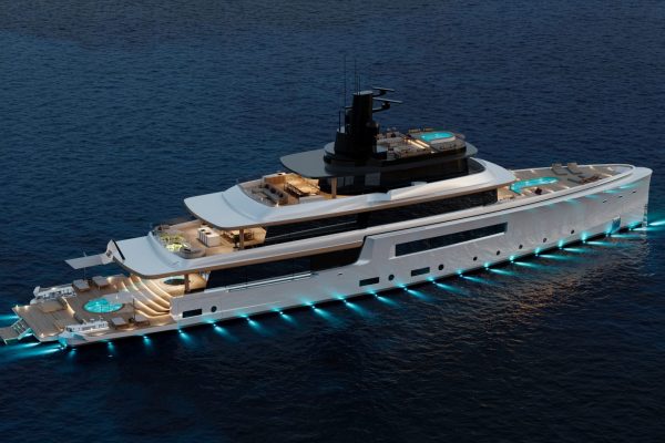 The 62-metre Camper & Nicholsons Design Studio concept at night