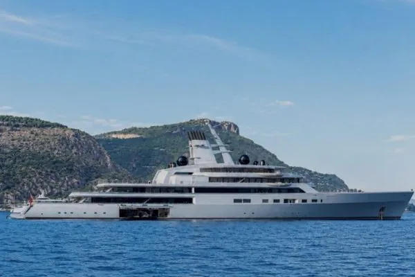 Superyacht at anchor on the Mediterranean coast